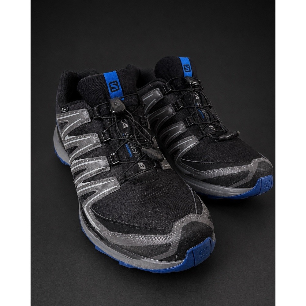 Salomon XA Comp 8 Trail Running‎ Shoes Mens 11.5 Black Gray Blue Quicklace
